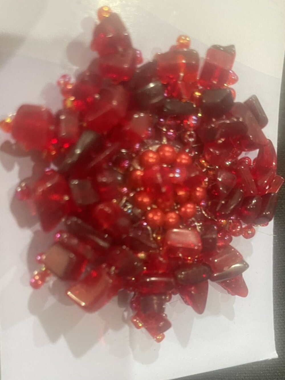 Vintage Estate Red Pink Rhinestone Art Glass Brooch Pendant Valentine's Day